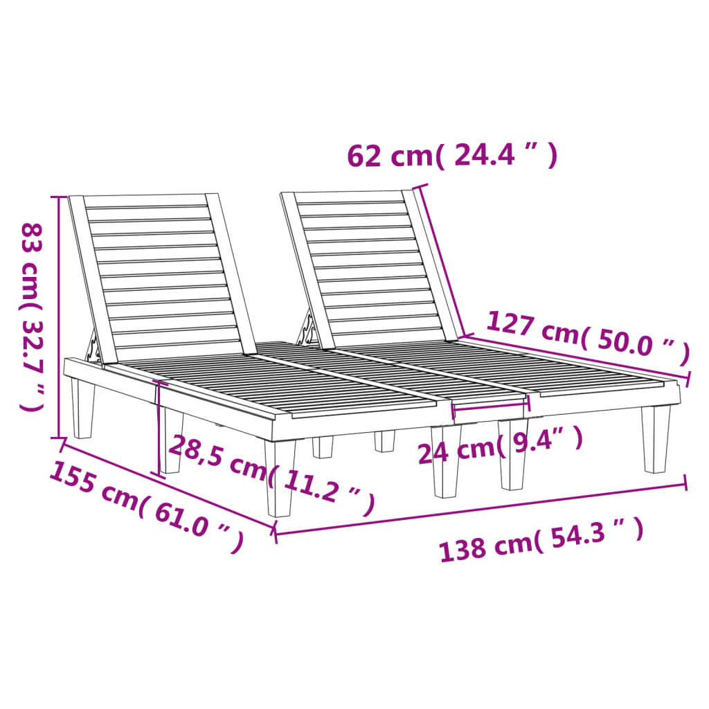 Ligbed 2-persoons 155x138x83 cm polypropeen