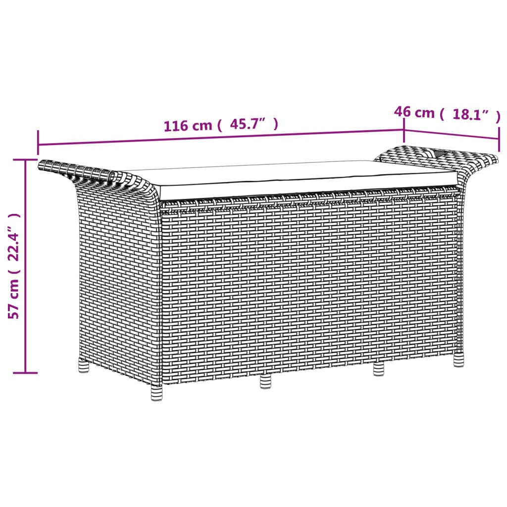 Opbergbankje met kussen 138 cm poly rattan