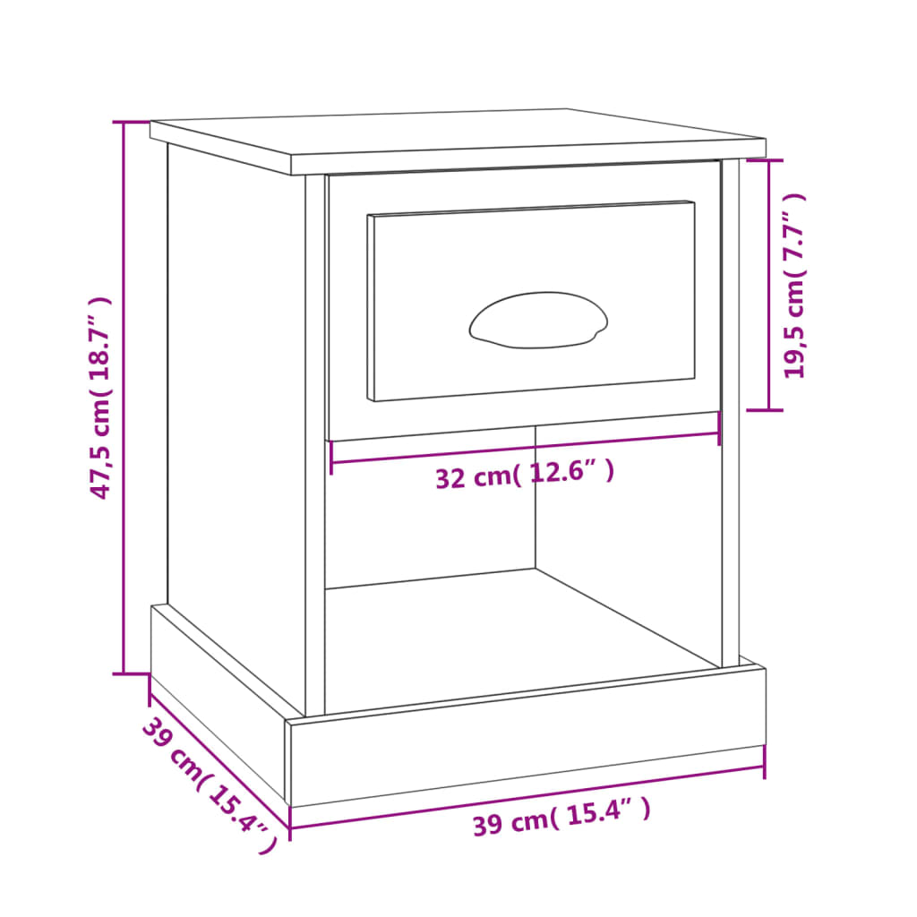 Tables de chevet 2 pcs 39x39x47,5 cm bois fini