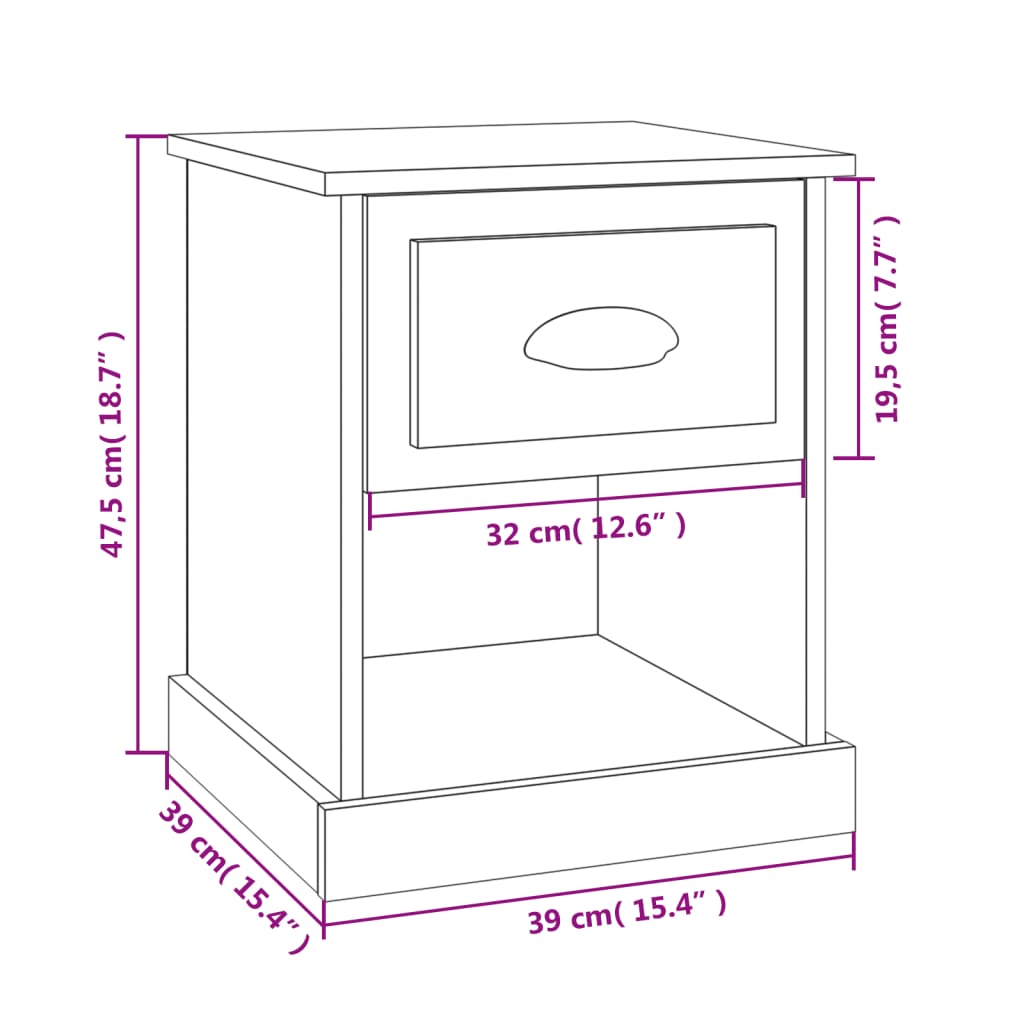 Tables de chevet 2 pcs 39x39x47,5 cm bois fini