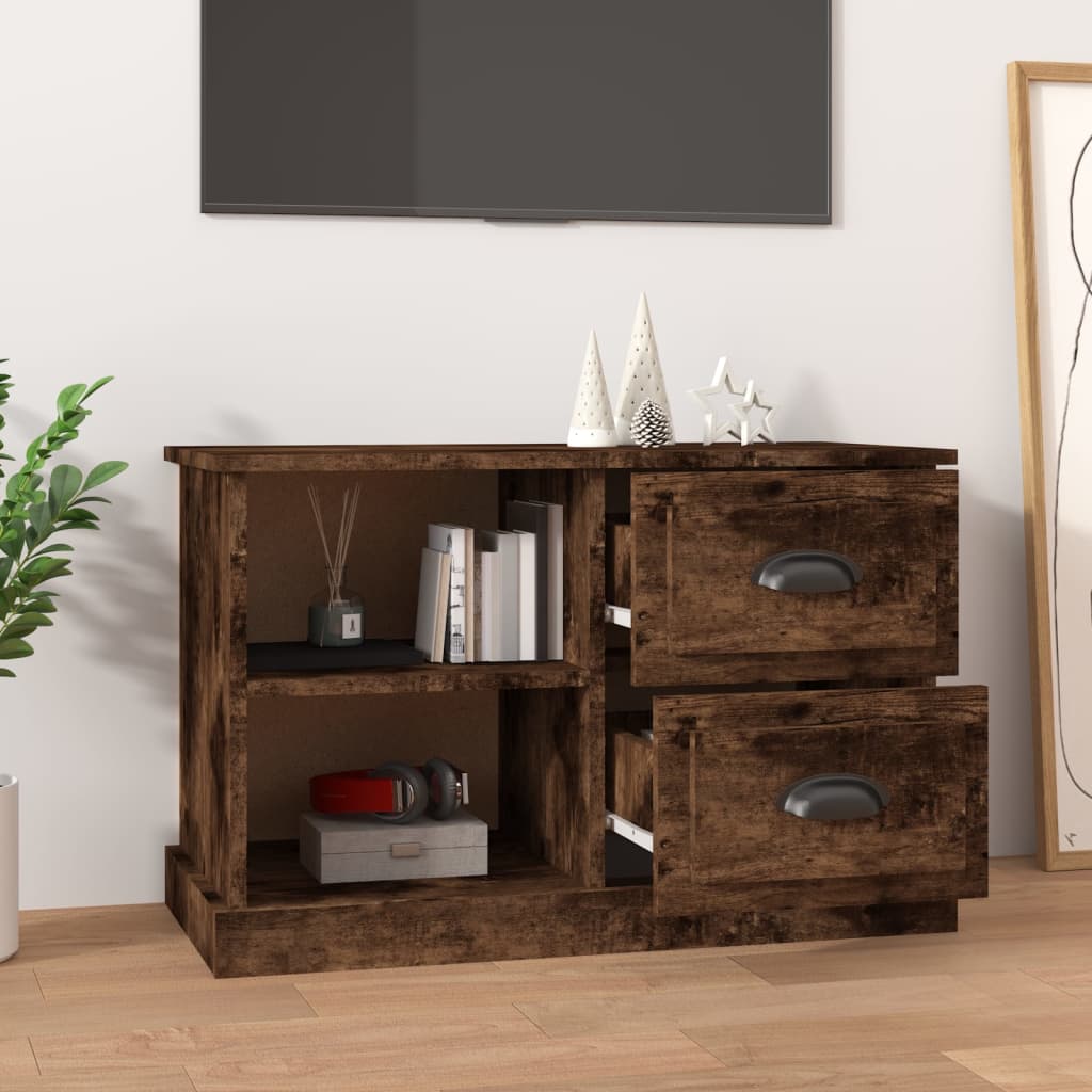 Meuble TV 73x35,5x47,5 cm finition bois couleur chêne marron