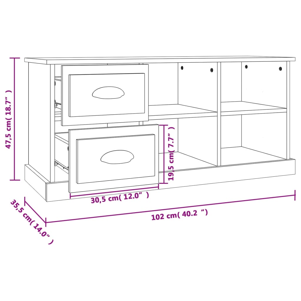 Meuble TV 73x35,5x47,5 cm finition bois couleur chêne marron