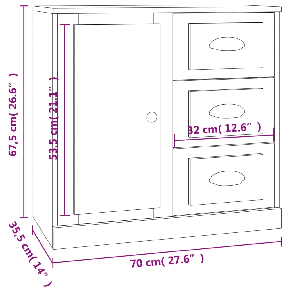 Dressoir 70x35,5x67,5 cm bewerkt hout eikenkleurig