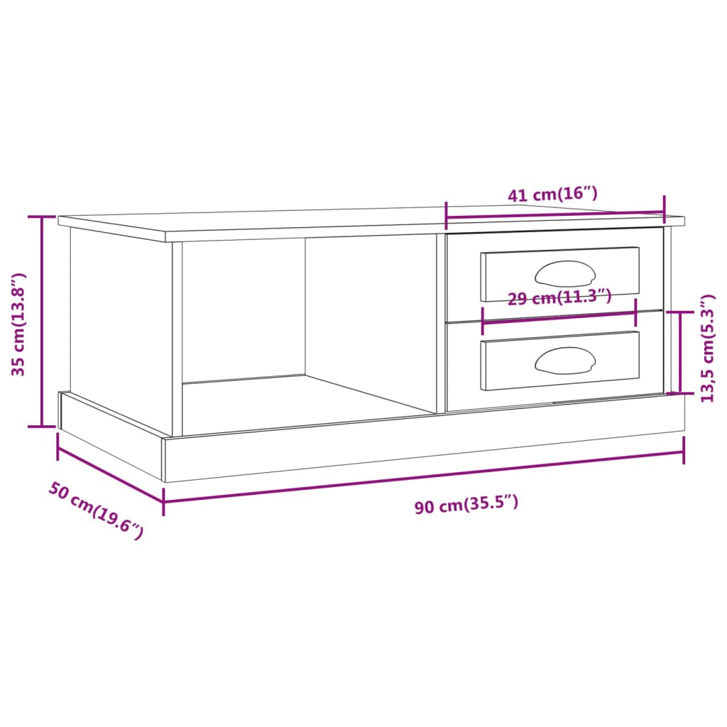 Table basse 90x50x35 cm en bois travaillé