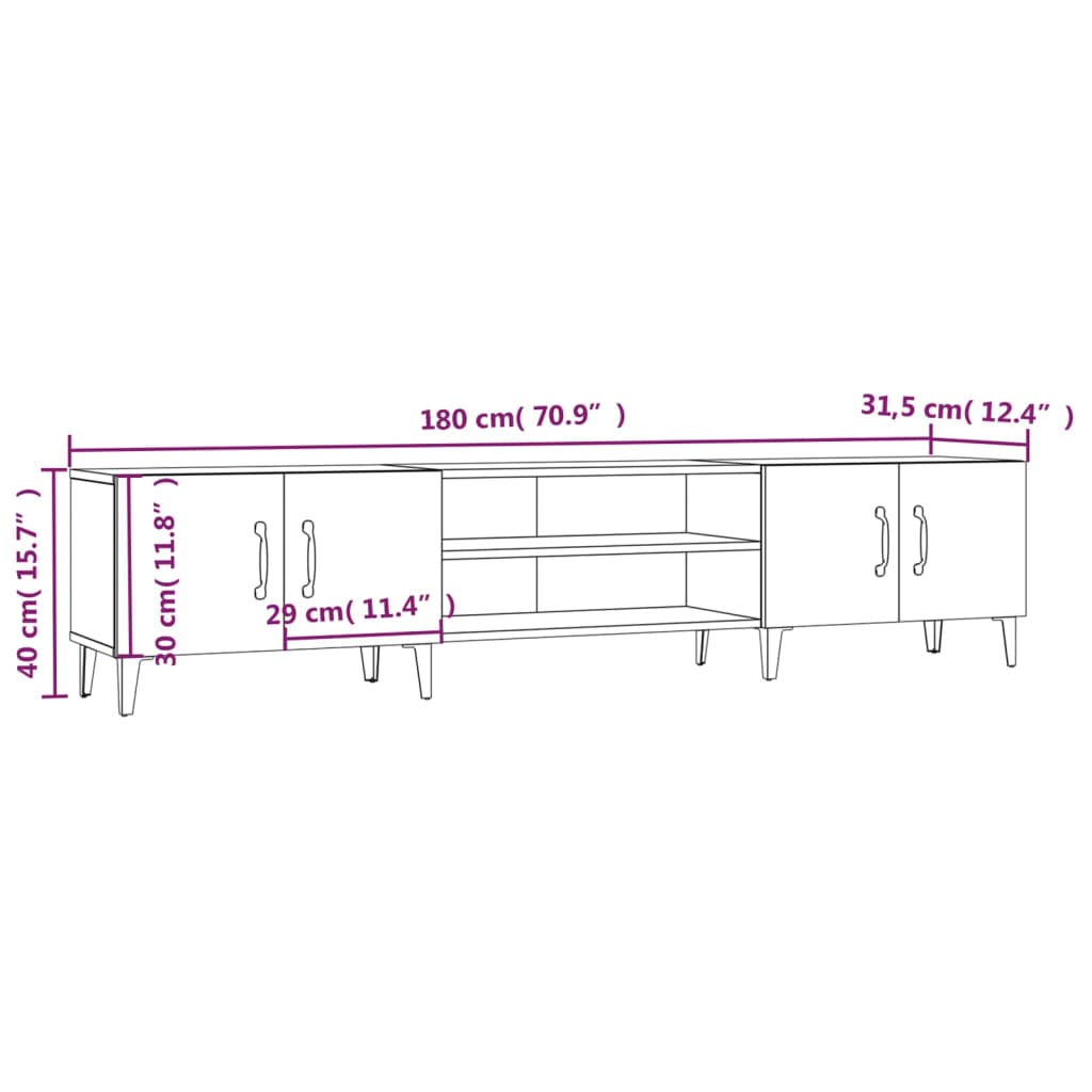 Tv-meubel 180x31,5x40 cm bewerkt hout oud houtkleurig