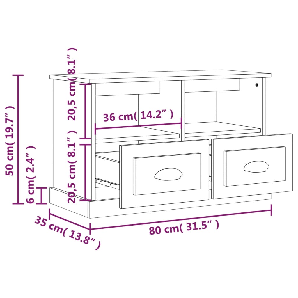 Tv-meubel 80x35x50 cm bewerkt hout eikenkleurig