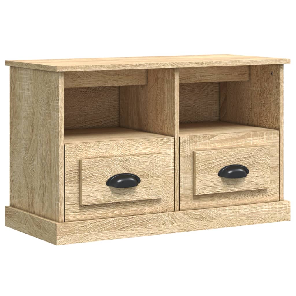 Meuble TV 80x35x50 cm ouvré en bois couleur chêne