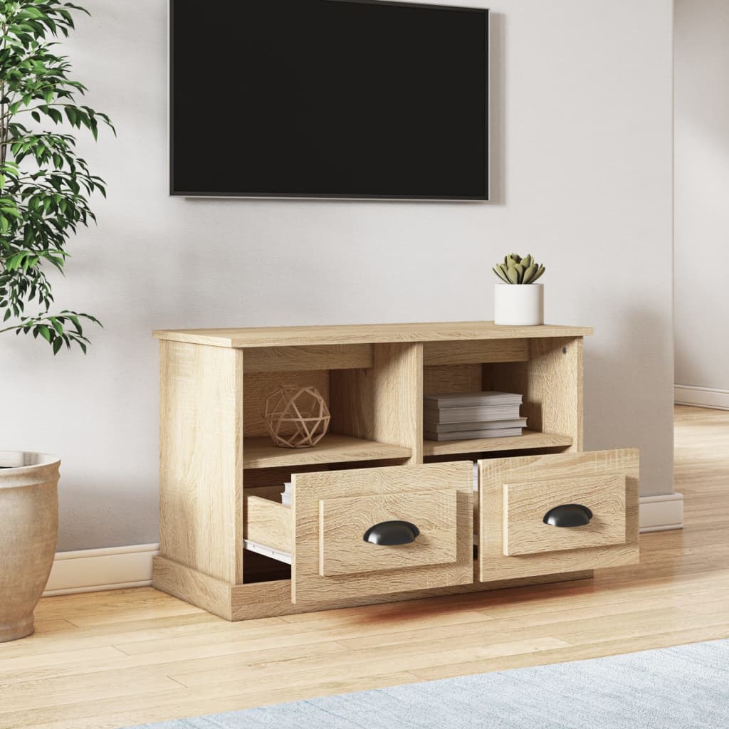 Meuble TV 80x35x50 cm ouvré en bois couleur chêne