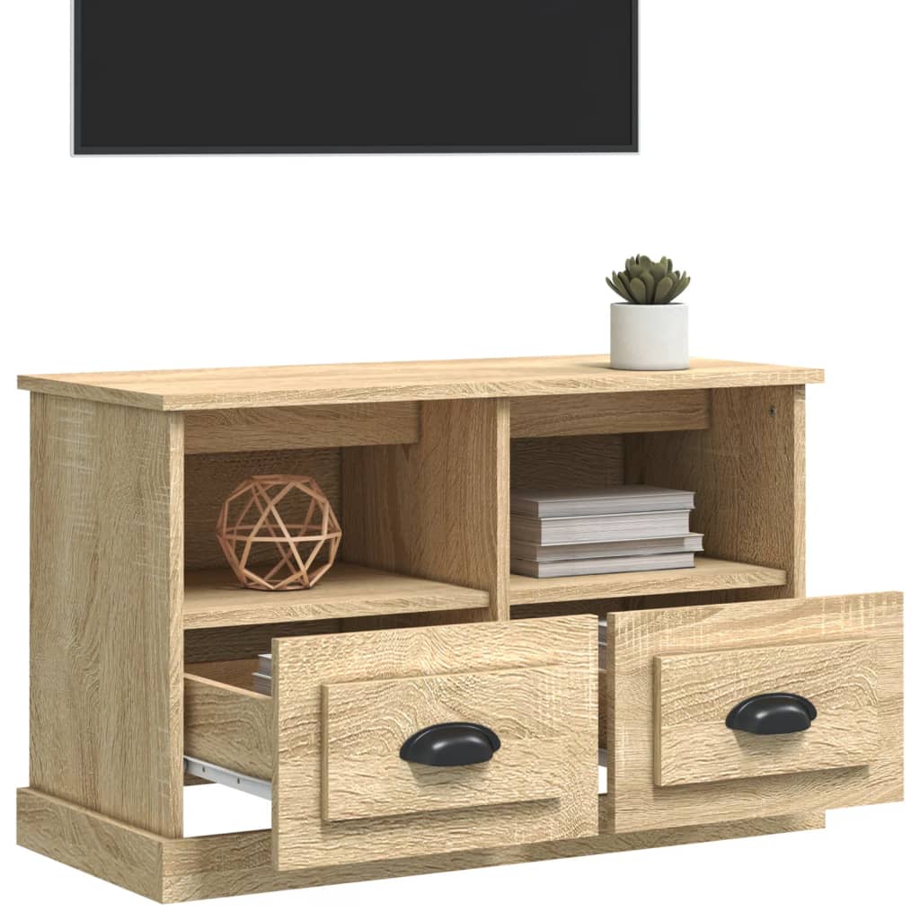 Meuble TV 80x35x50 cm ouvré en bois couleur chêne