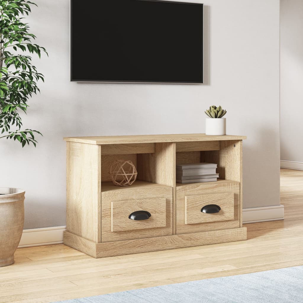 Meuble TV 80x35x50 cm ouvré en bois couleur chêne