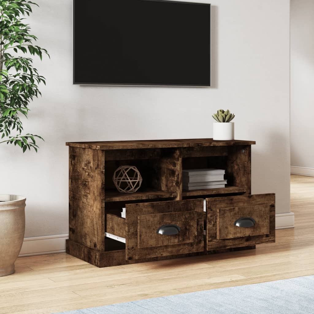 Meuble TV 80x35x50 cm ouvré en bois couleur chêne