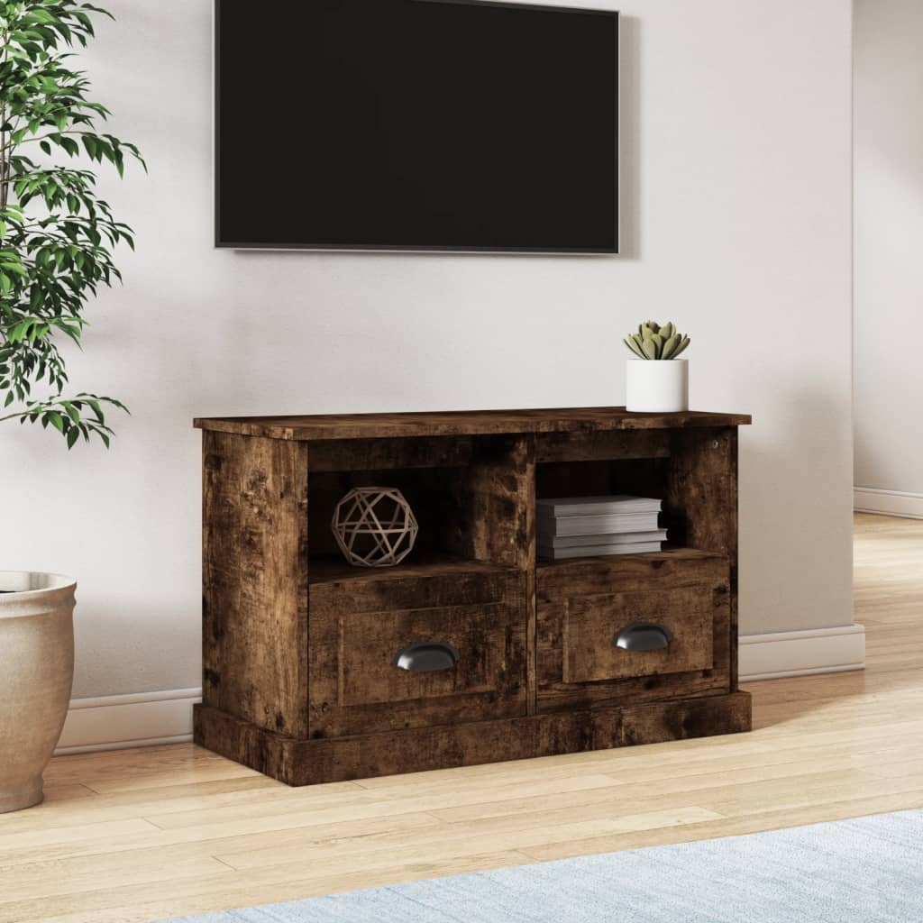 Meuble TV 80x35x50 cm ouvré en bois couleur chêne