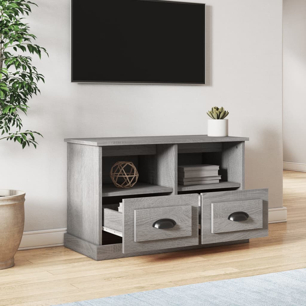 Meuble TV 80x35x50 cm ouvré en bois couleur chêne