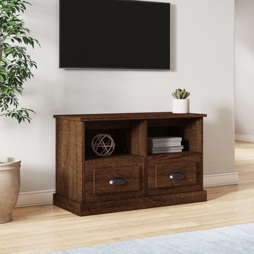 Meuble TV 80x35x50 cm ouvré en bois couleur chêne