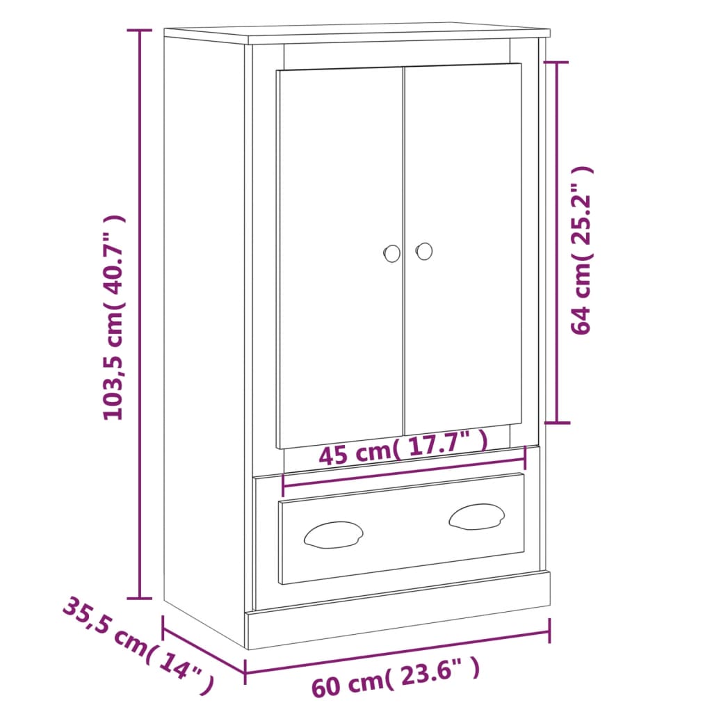 Hoge kast 60x35,5x103,5 cm bewerkt hout