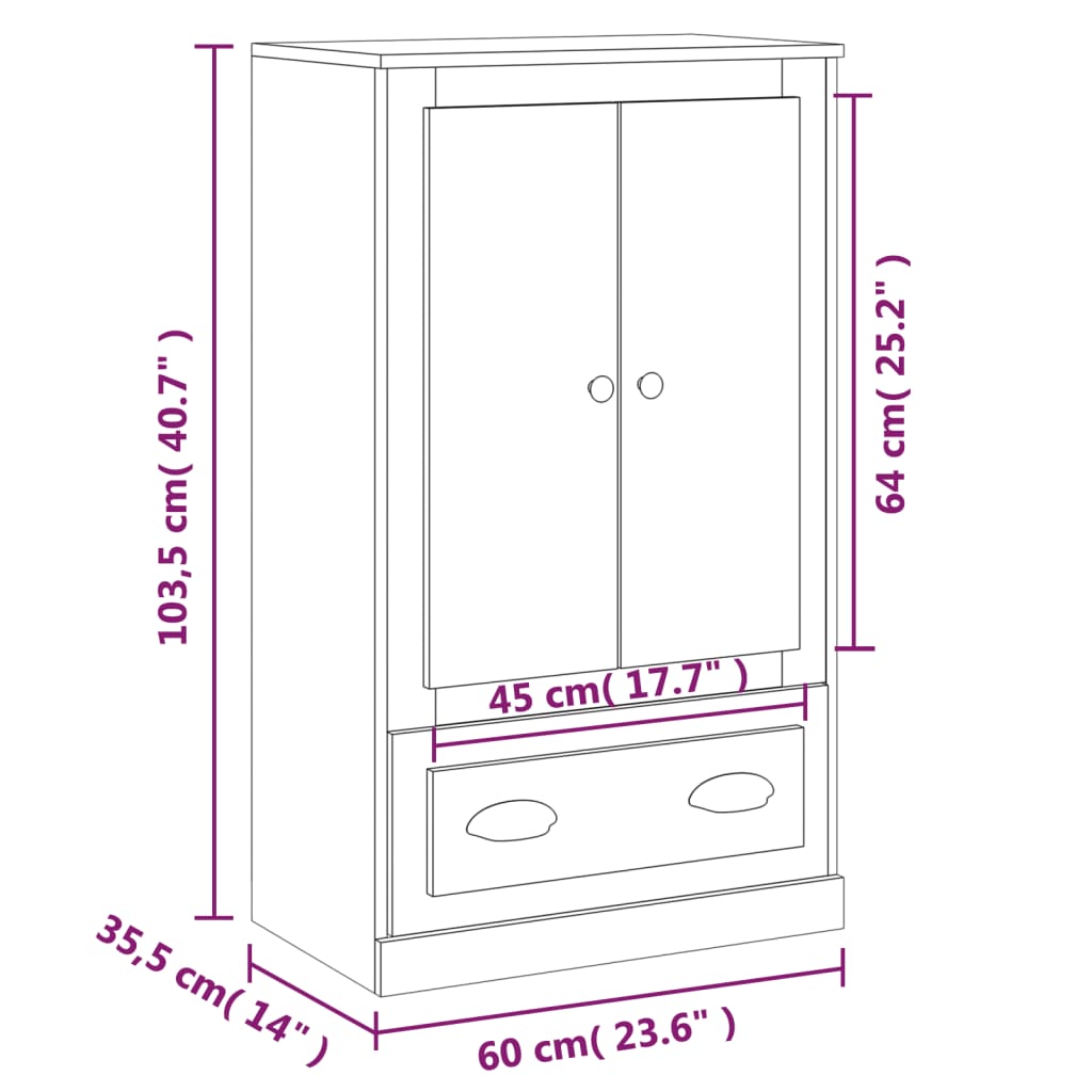 Hoge kast 60x35,5x103,5 cm bewerkt hout