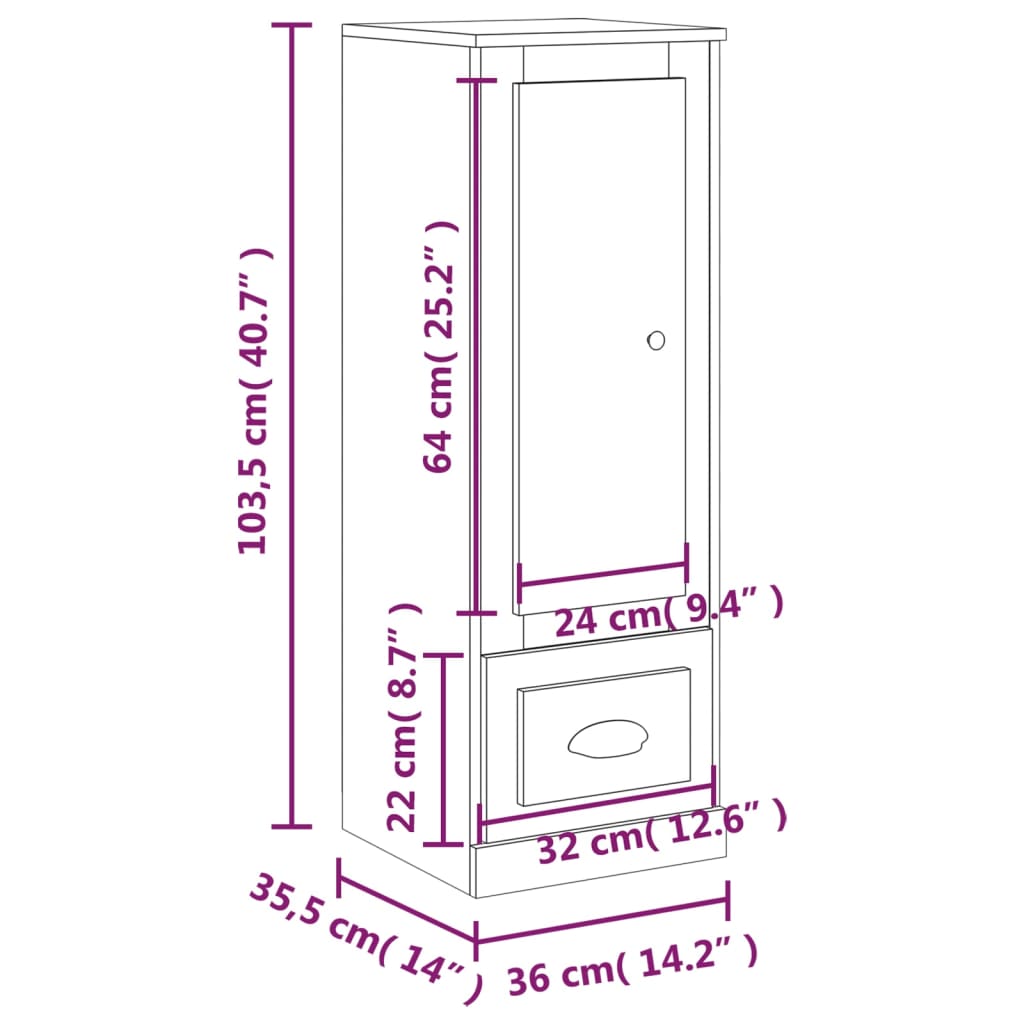 Hoge kast 36x35,5x103,5 cm bewerkt hout eikenkleurig