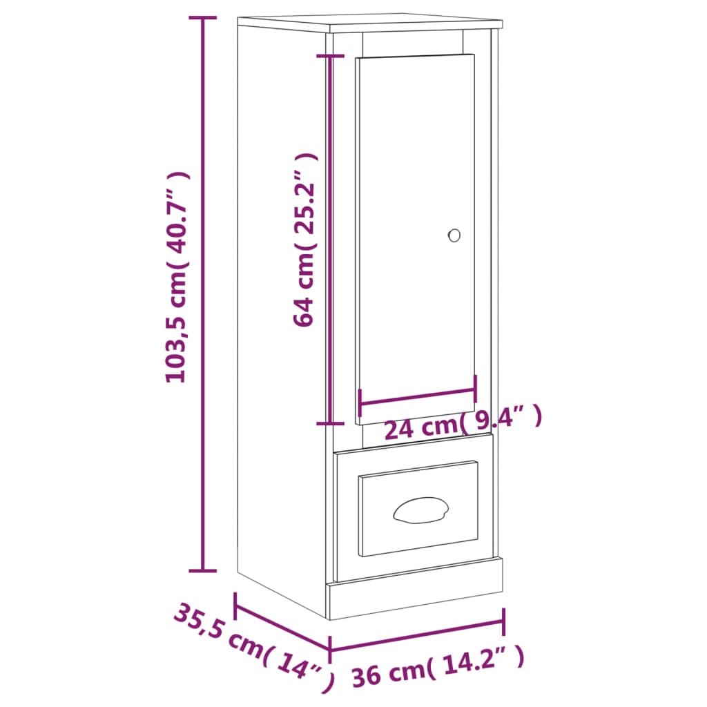 Armoire haute 36x35,5x103,5 cm en dérivé du bois, couleur chêne