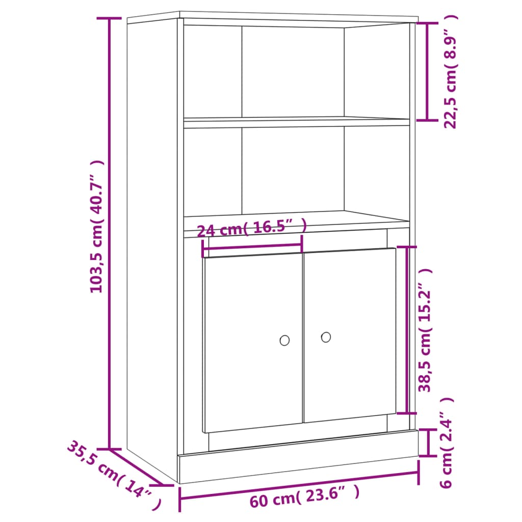 Hoge kast 60x35,5x103,5 cm bewerkt hout