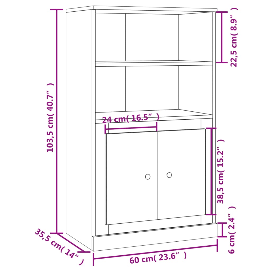 Meuble haut 60x35,5x103,5 cm en bois travaillé