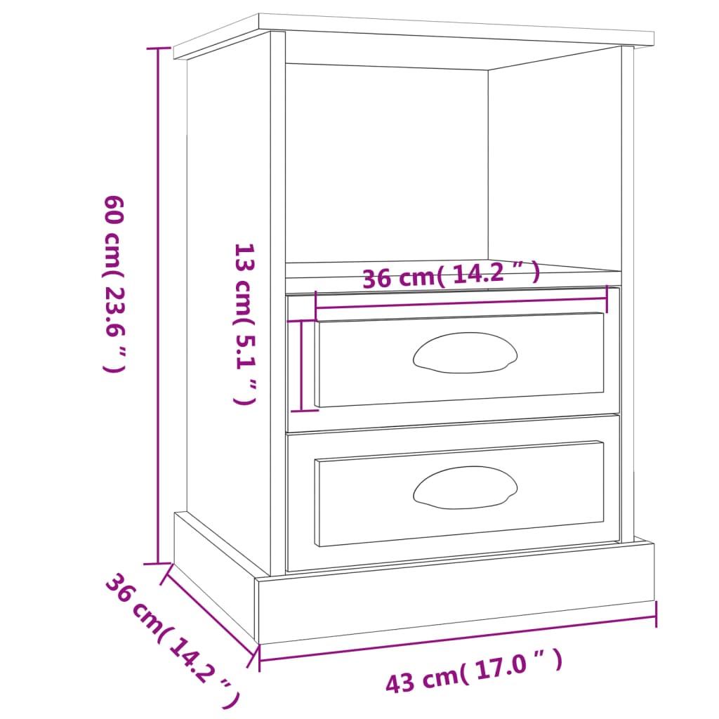 Table de chevet 43x36x60 cm