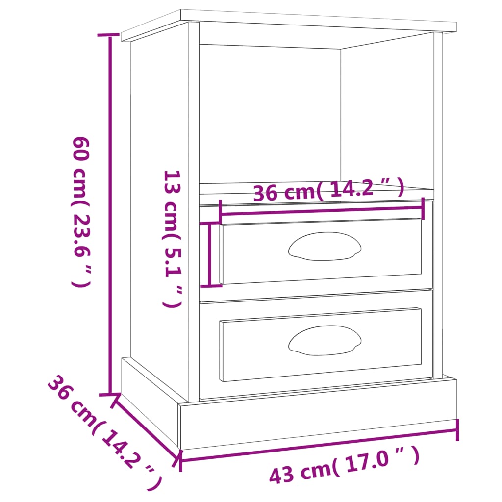 Table de chevet 43x36x60 cm