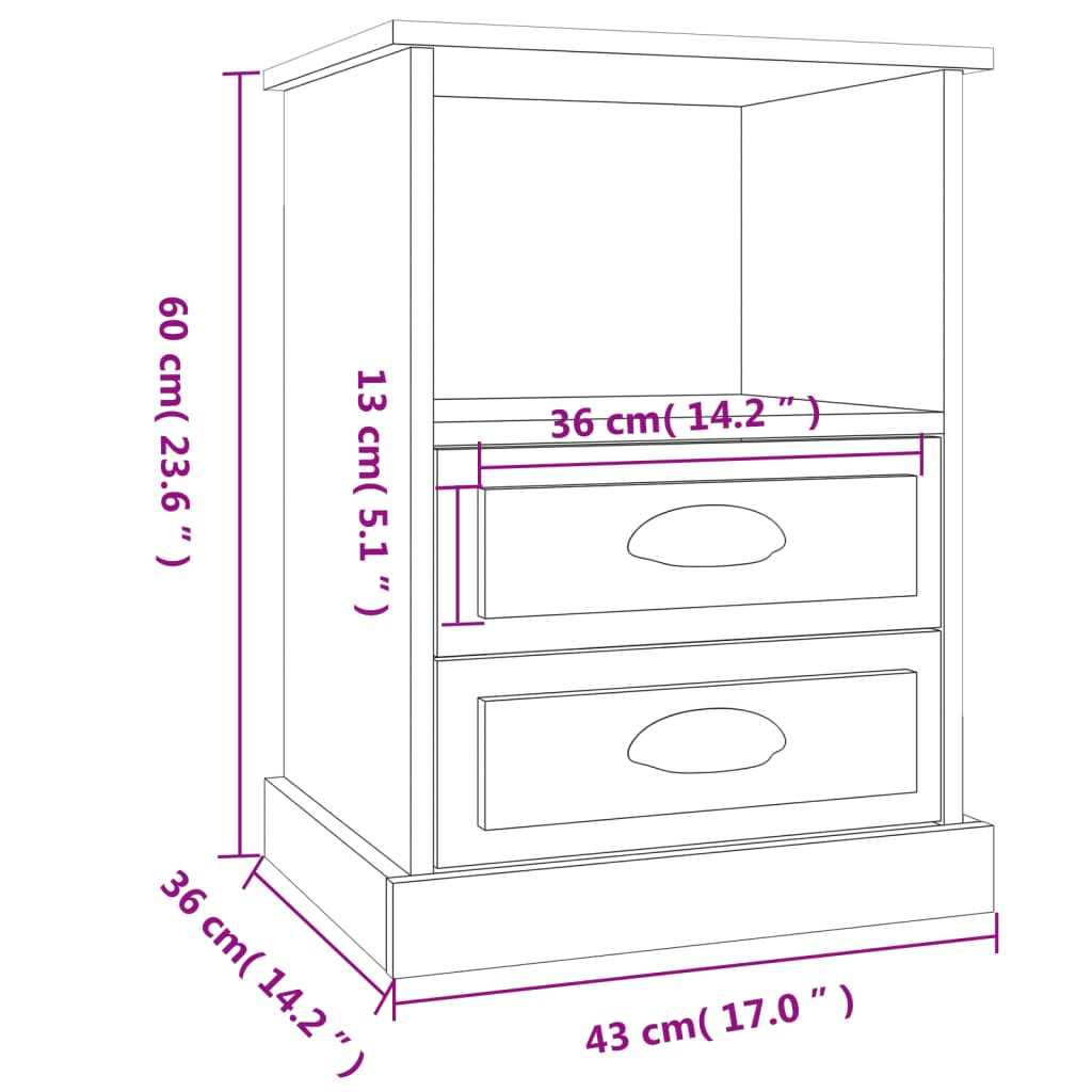 Table de chevet 43x36x60 cm