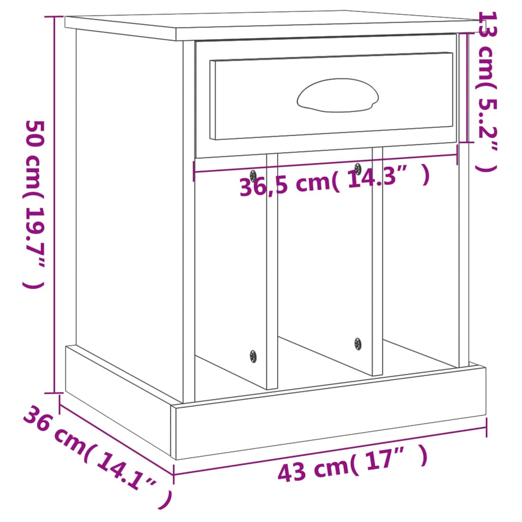 Tables de chevet 2 pcs 43x36x50 cm couleur chêne