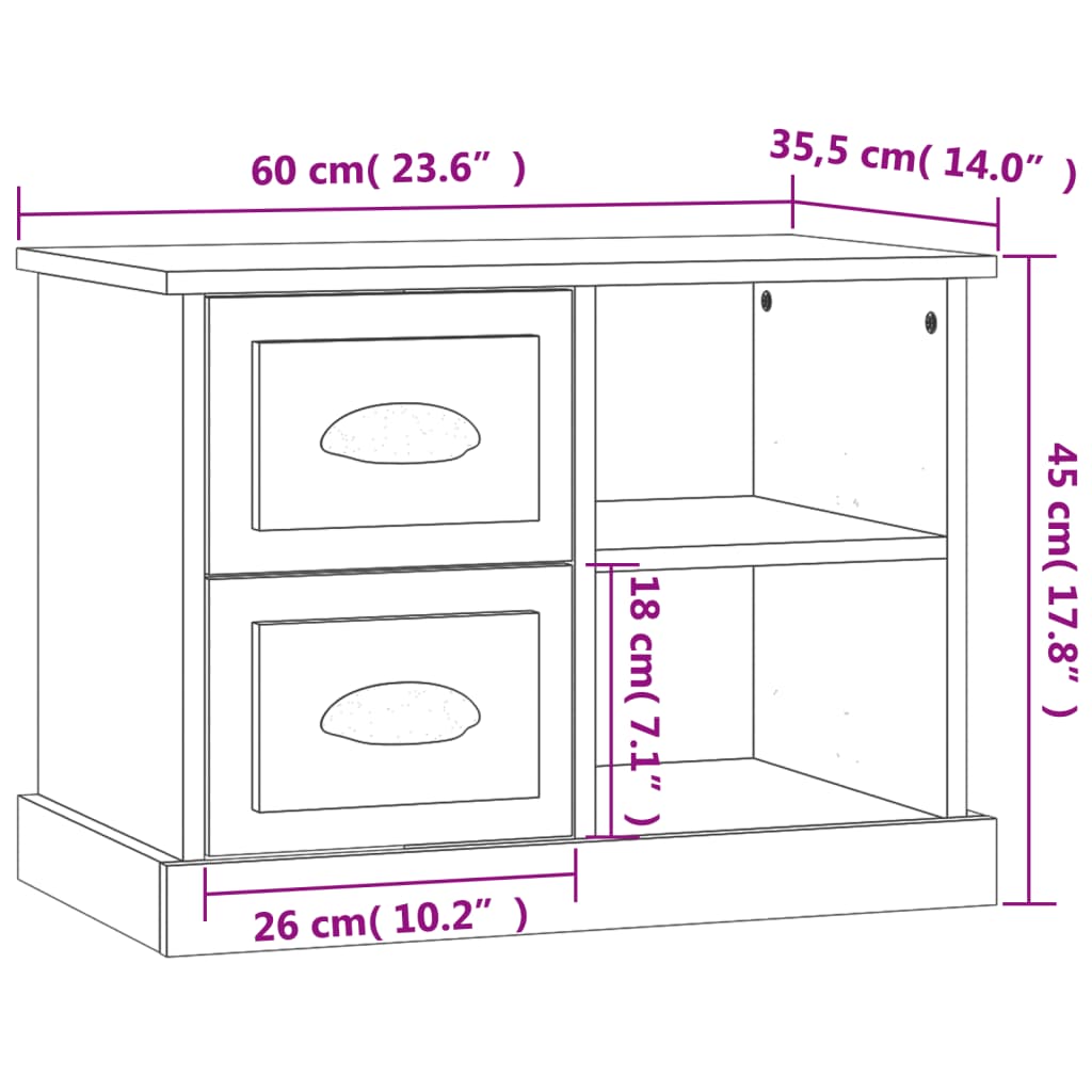 Table de chevet 60x35,5x45 cm couleur chêne