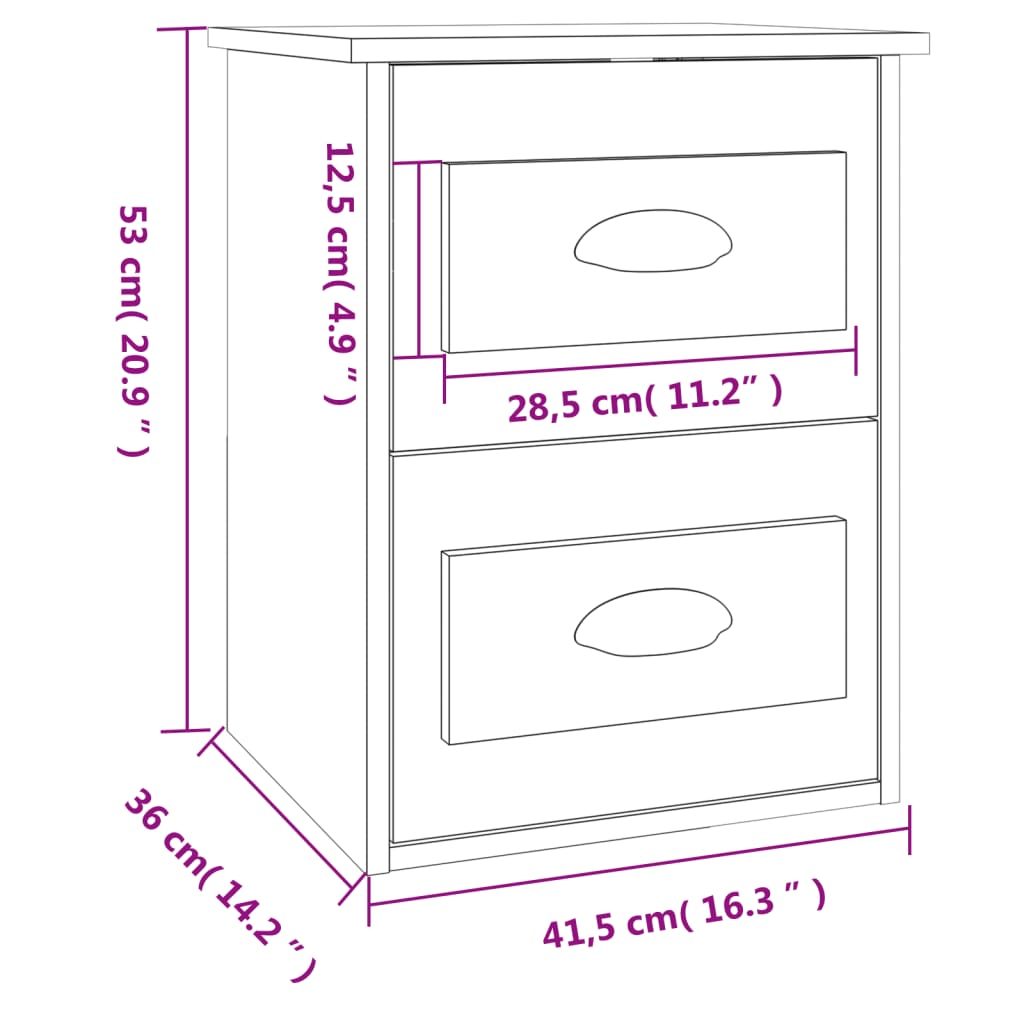 Nachtkastjes 2 st wandgemonteerd 41,5x36x53 cm