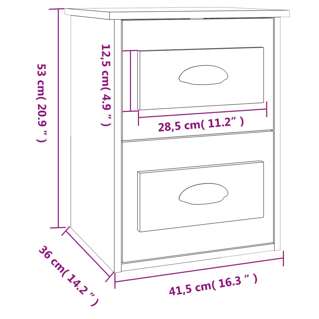 Tables de chevet 2 pcs murales 41,5x36x53 cm