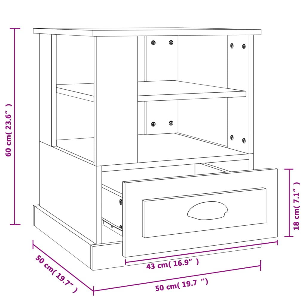 Table d'appoint 50x50x60 cm en dérivé du bois, couleur chêne