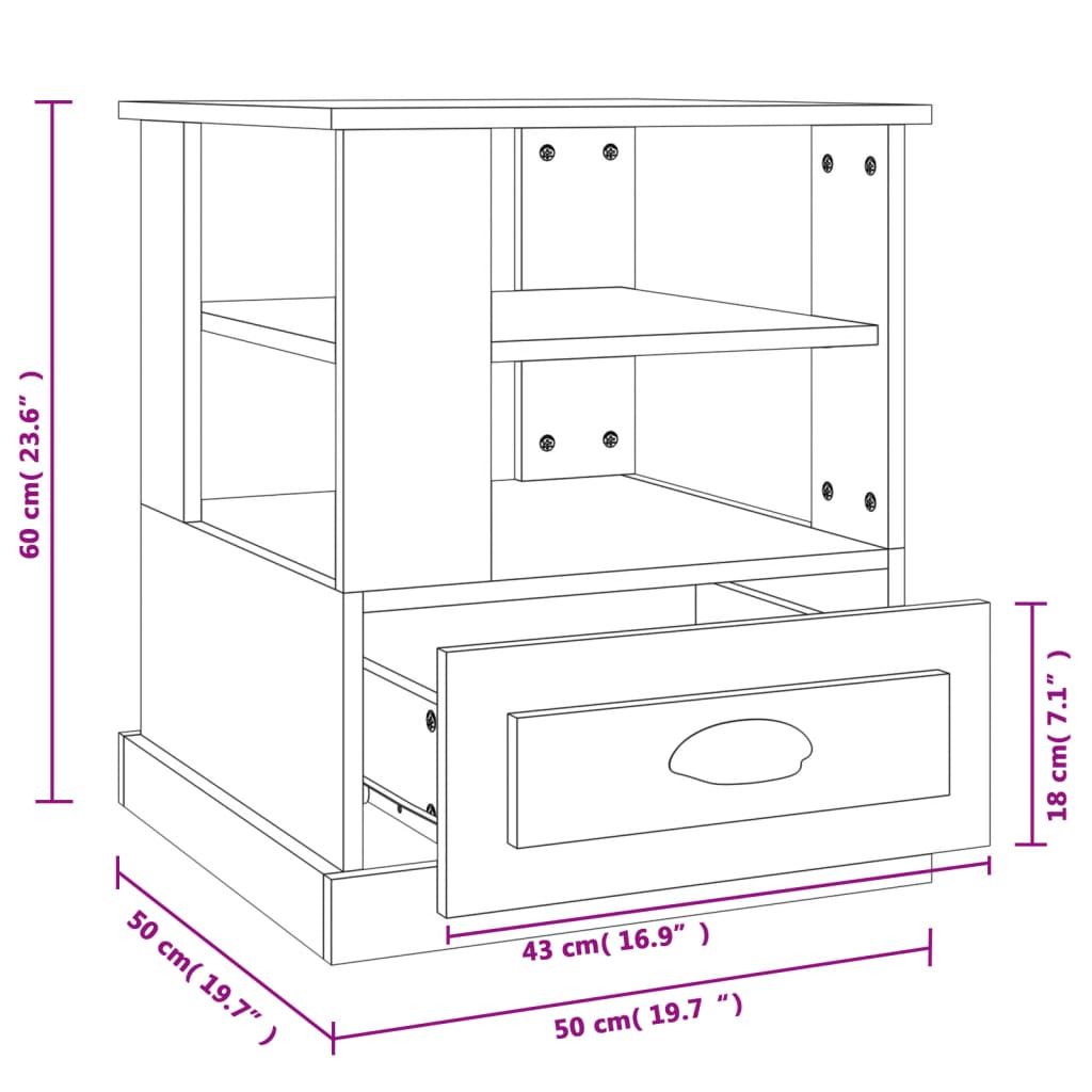 Bijzettafel 50x50x60 cm bewerkt hout eikenkleurig