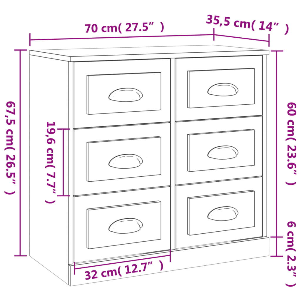 Dressoir 70x35x67,5 cm bewerkt hout