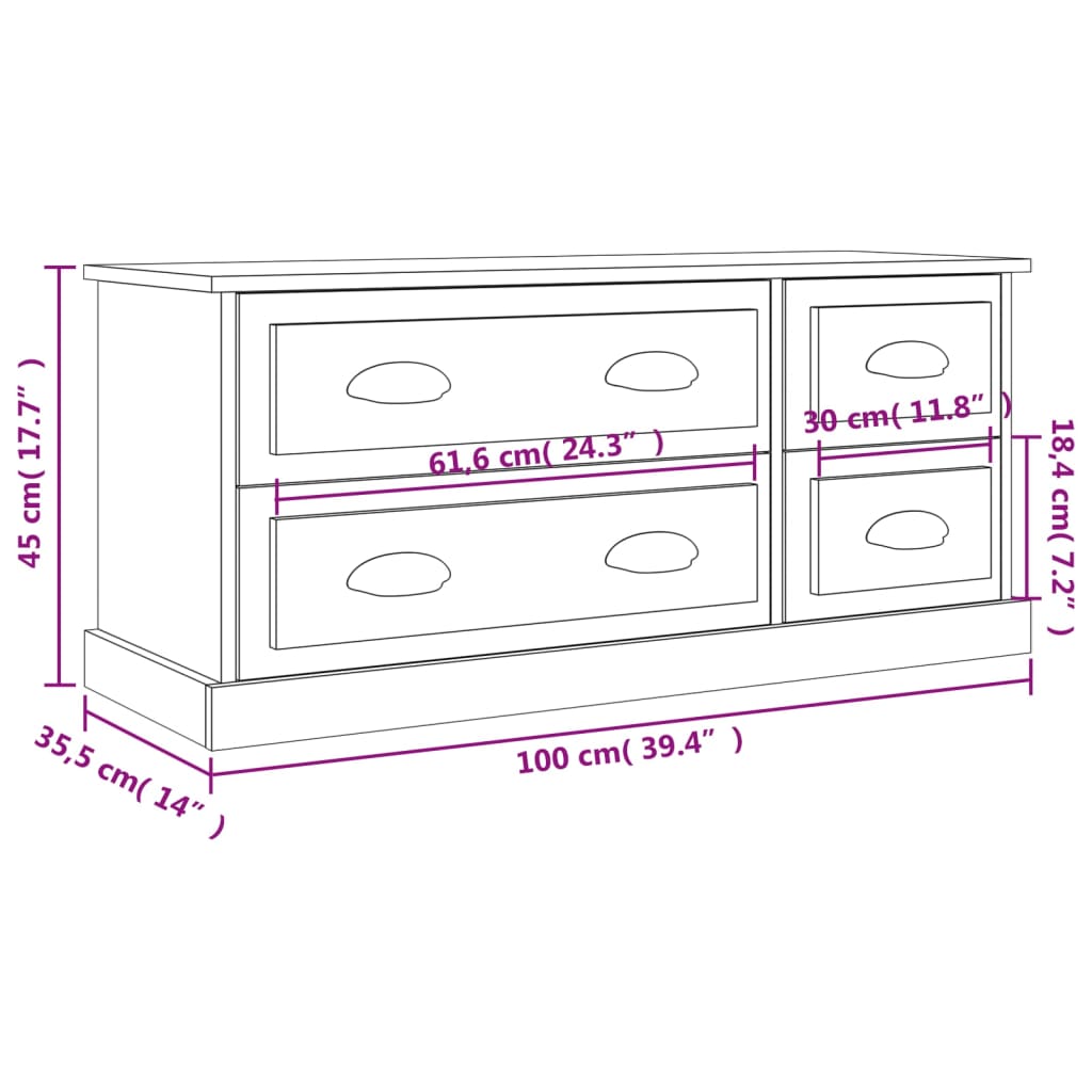 Tv-meubel 100x35,5x45 cm bewerkt hout