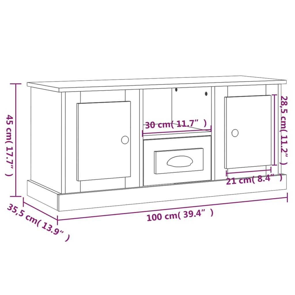 Meuble TV 100x35,5x45 cm en bois travaillé