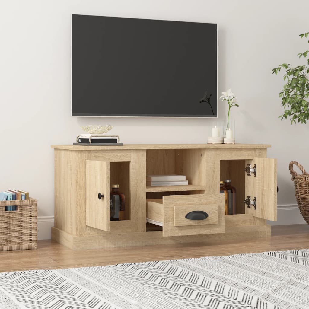 Meuble TV 100x35,5x45 cm en bois travaillé