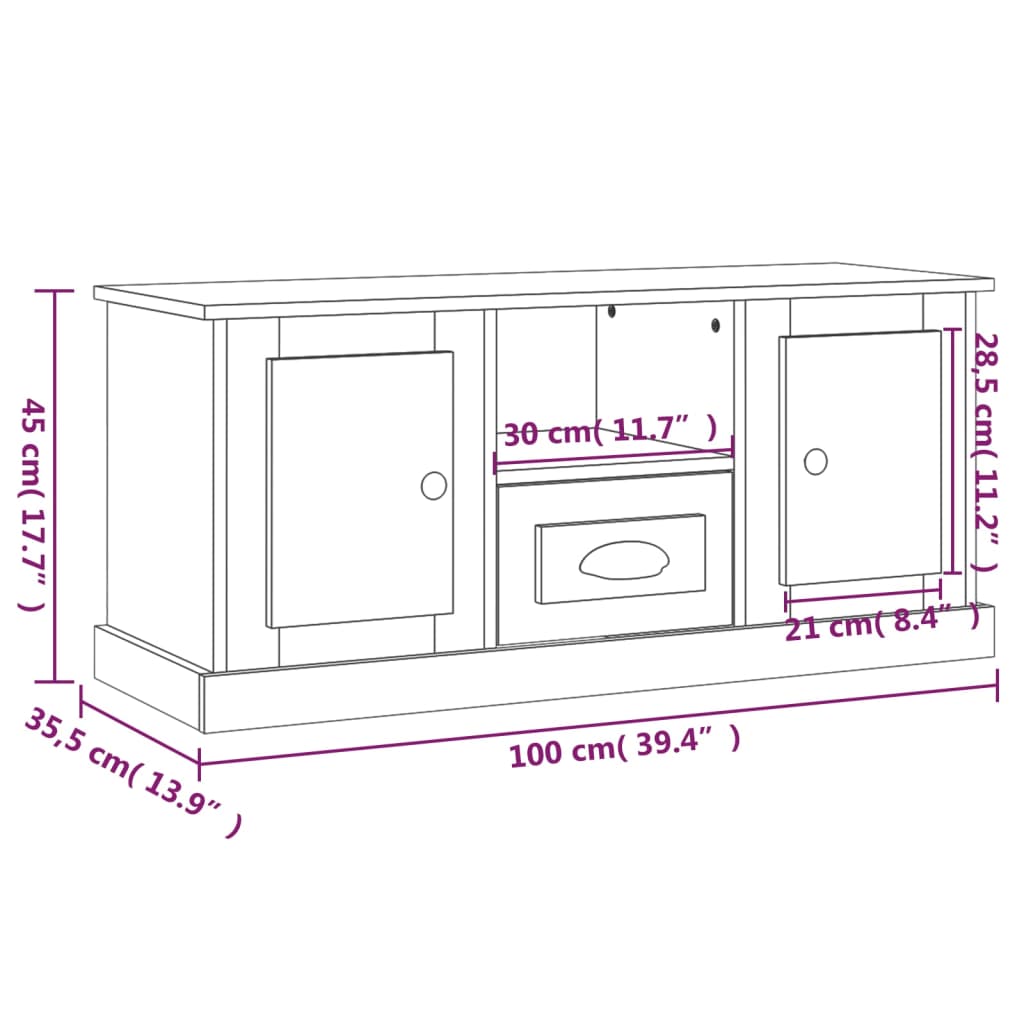 Meuble TV 100x35,5x45 cm en bois travaillé