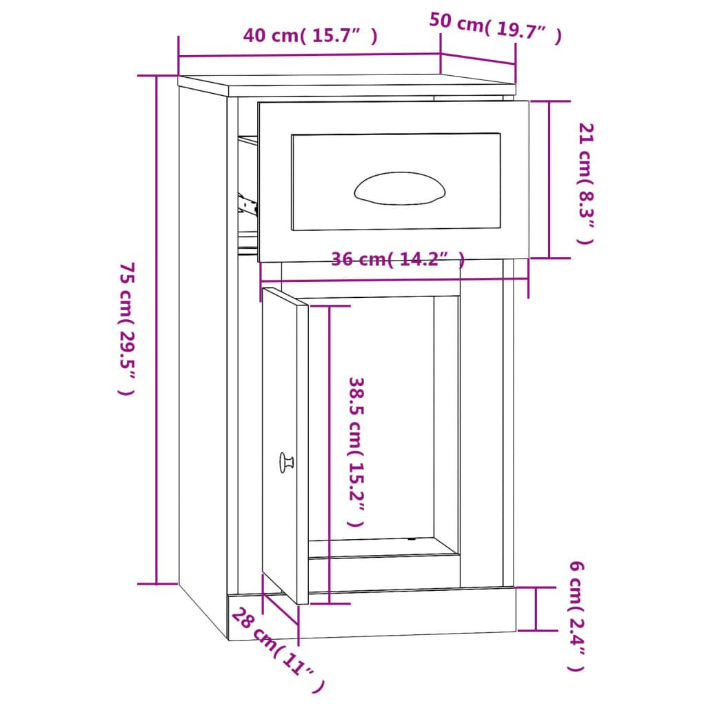 Bijzetkast met lade 40x50x75 cm bewerkt hout