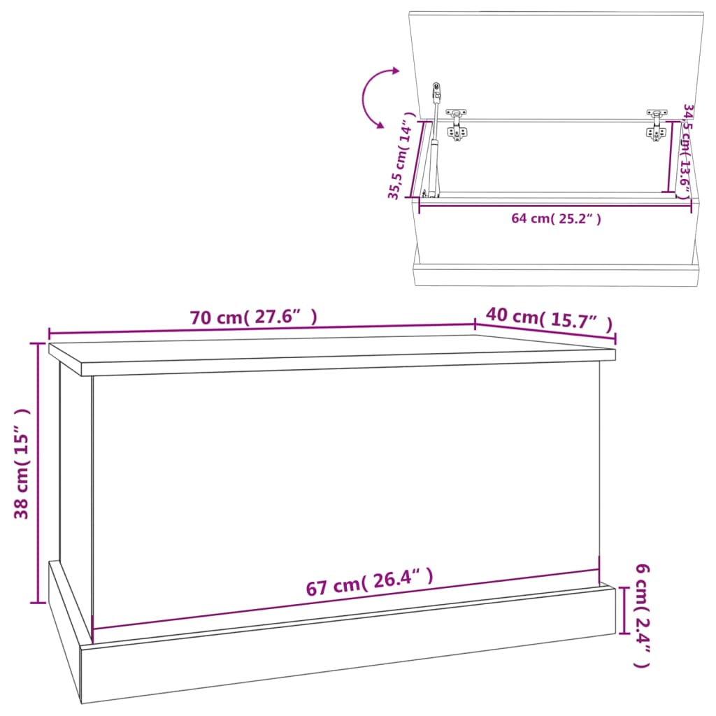 Boîte de rangement 50x30x28 cm en dérivé du bois, couleur chêne