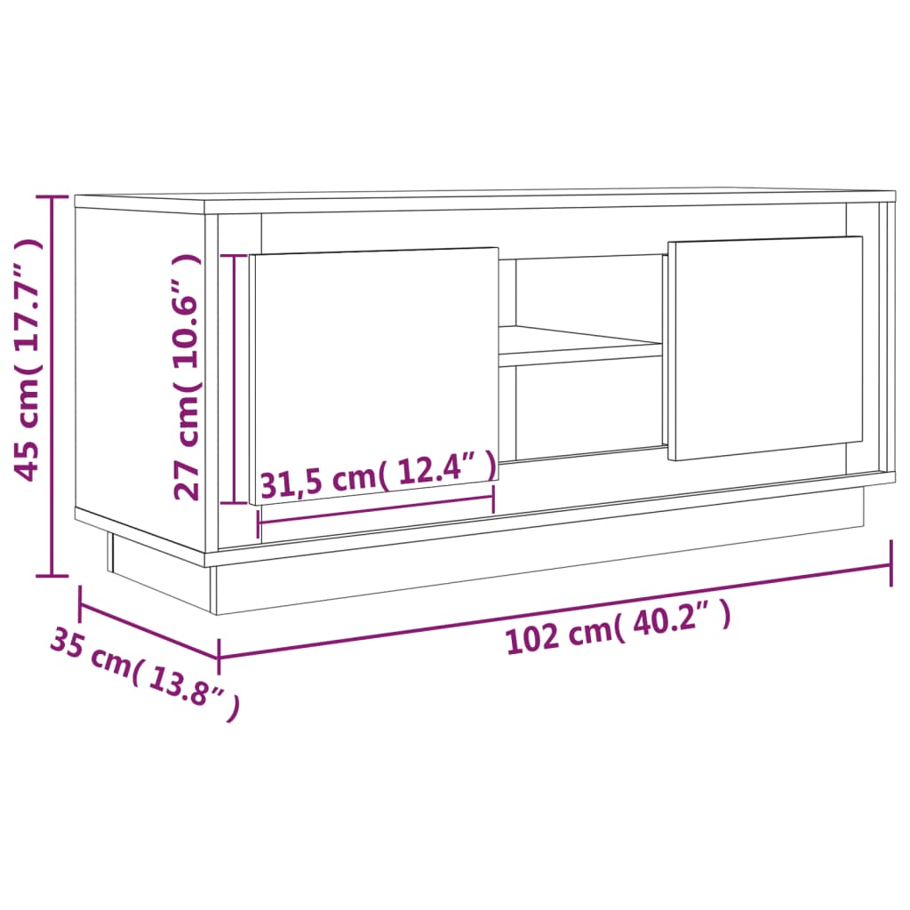 Tv-meubel 102x35x45 cm bewerkt hout