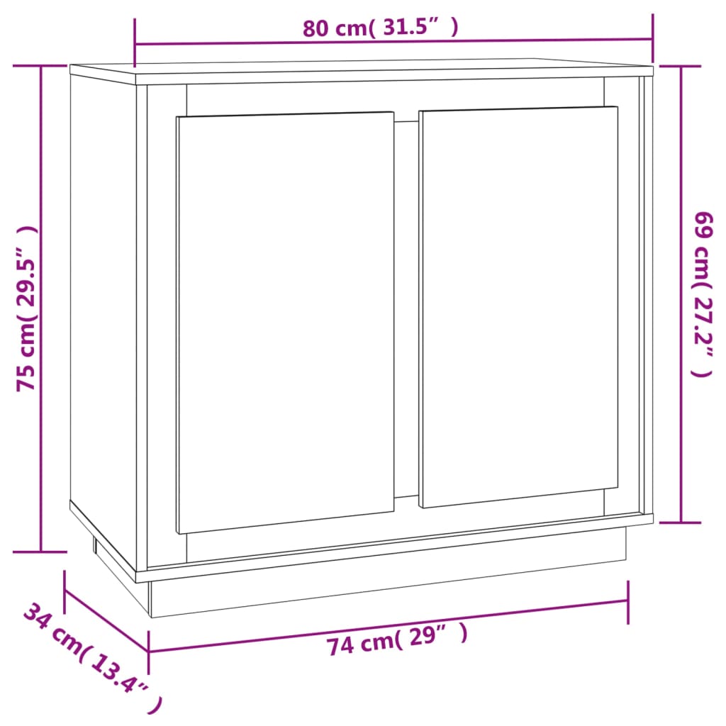 Dressoir 80x34x75 cm bewerkt hout eikenkleurig