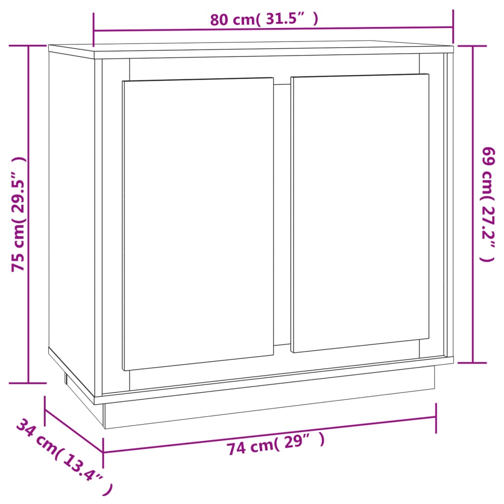 Dressoir 80x34x75 cm bewerkt hout eikenkleurig