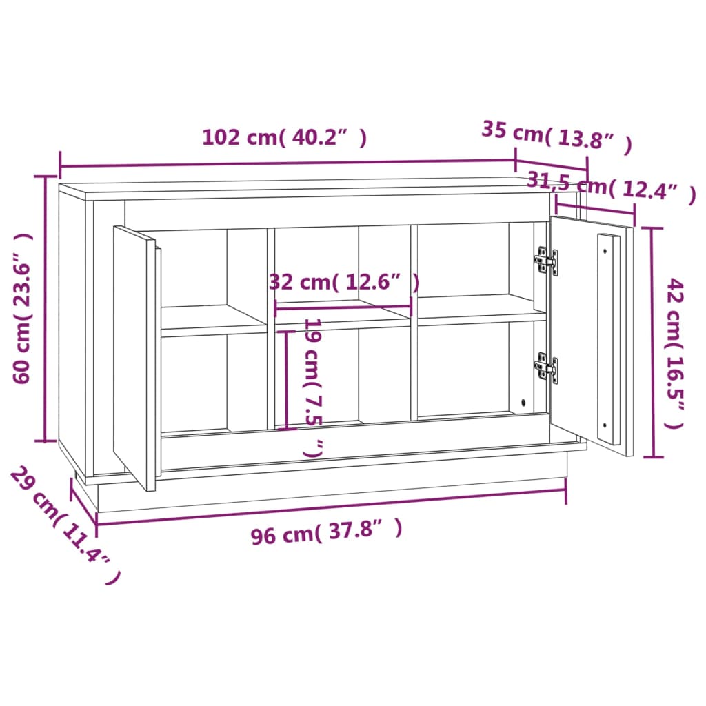 Dressoir 102x35x60 cm bewerkt hout