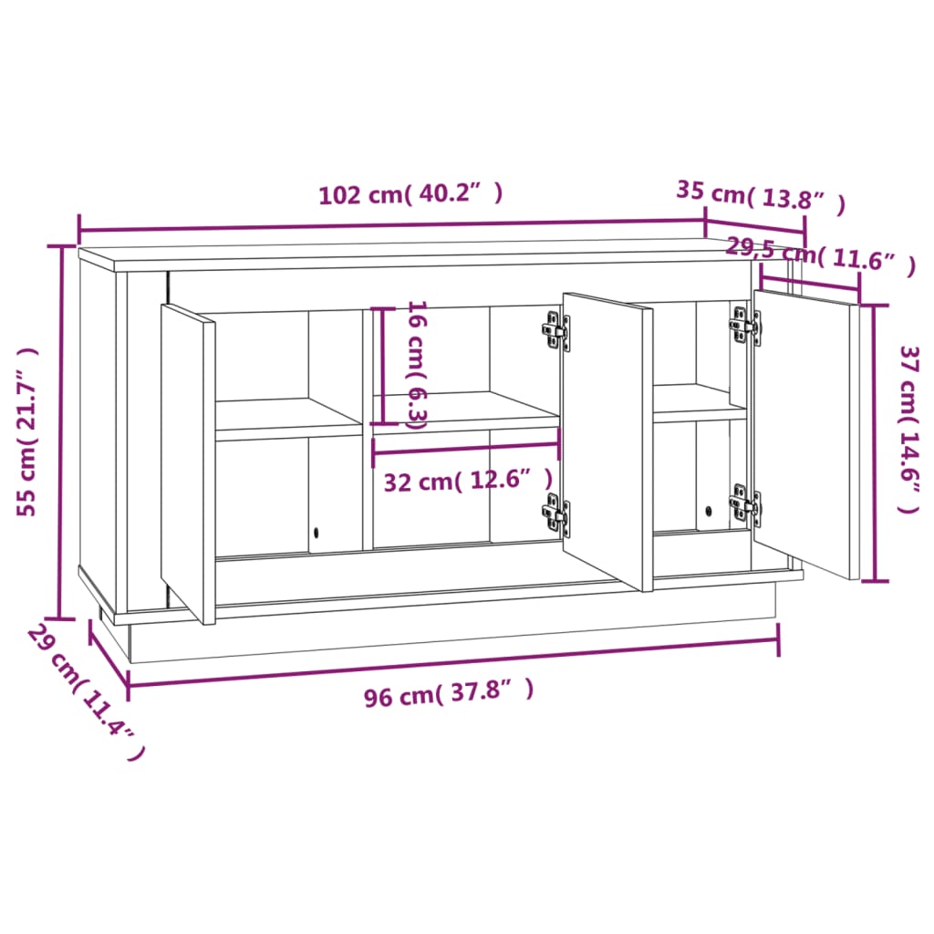 Dressoir 102x35x55 cm bewerkt hout