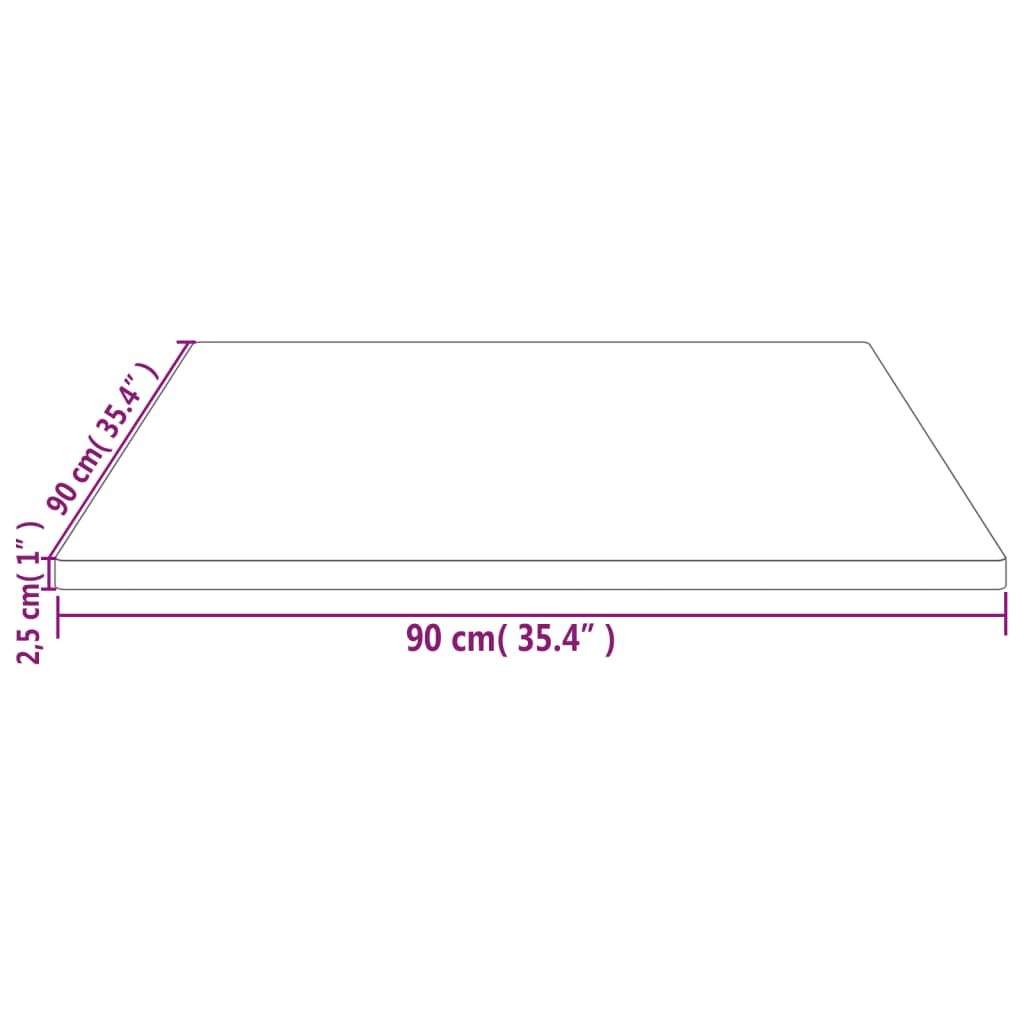 Plateau de table carré 50x50x2,5 cm en pin massif