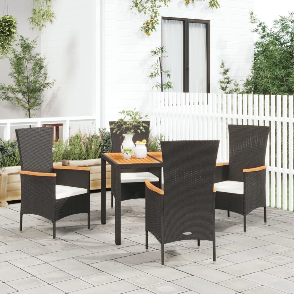 5-delige Tuinset met kussens poly rattan zwart