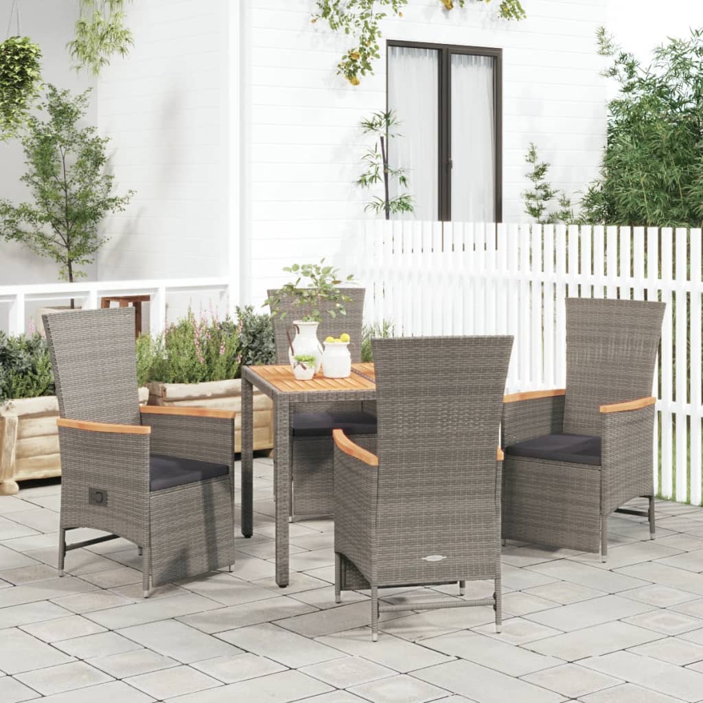 5-delige Tuinset met kussens poly rattan grijs