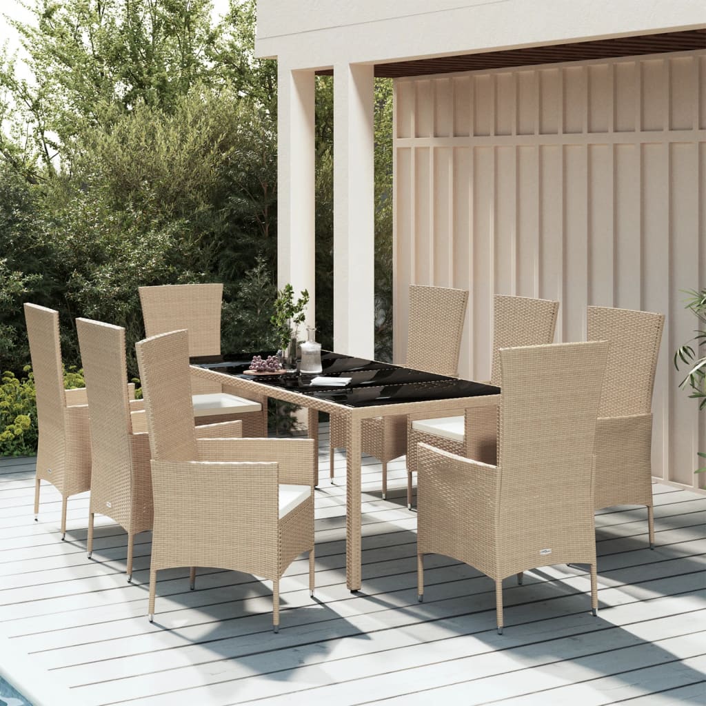 5-delige Tuinset met kussens poly rattan beige