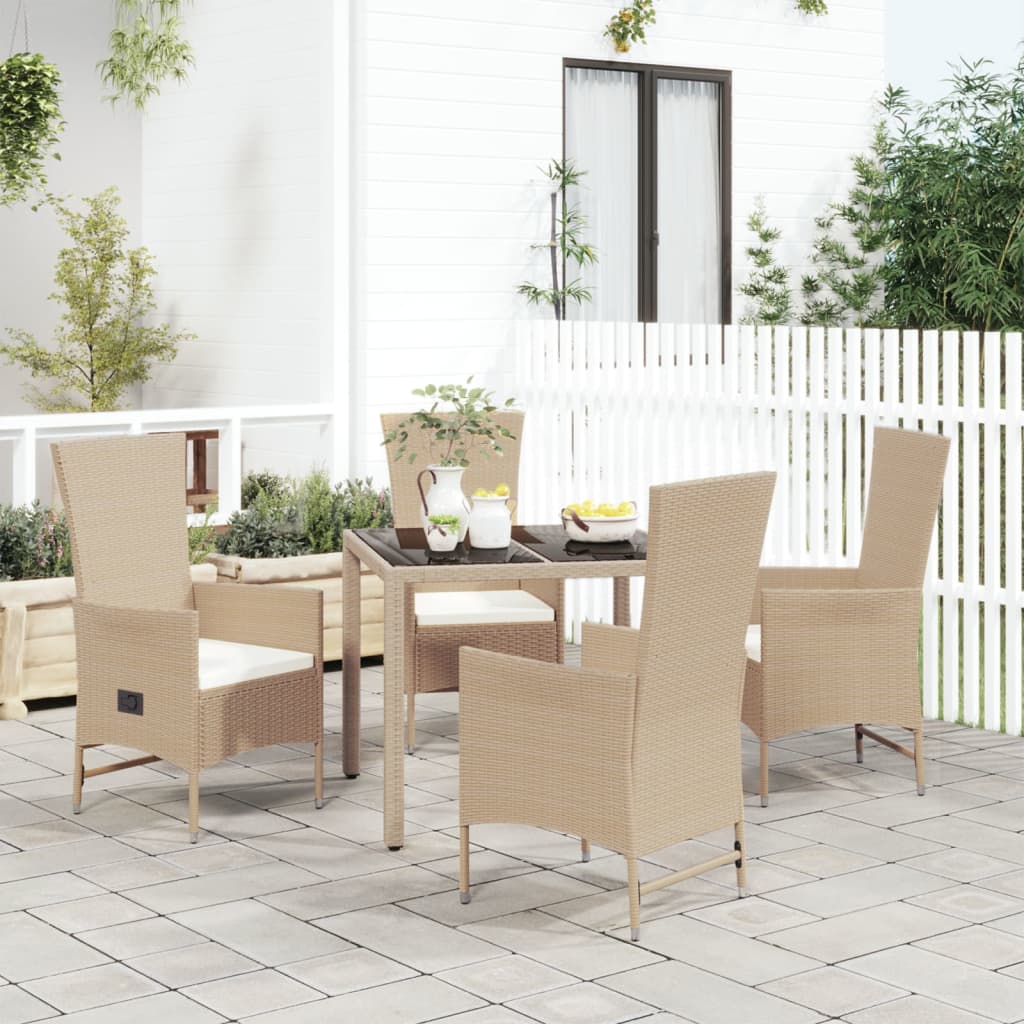 11-delige Tuinset met kussens poly rattan beige